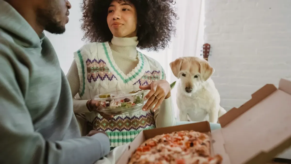 Dog eating from a bowl